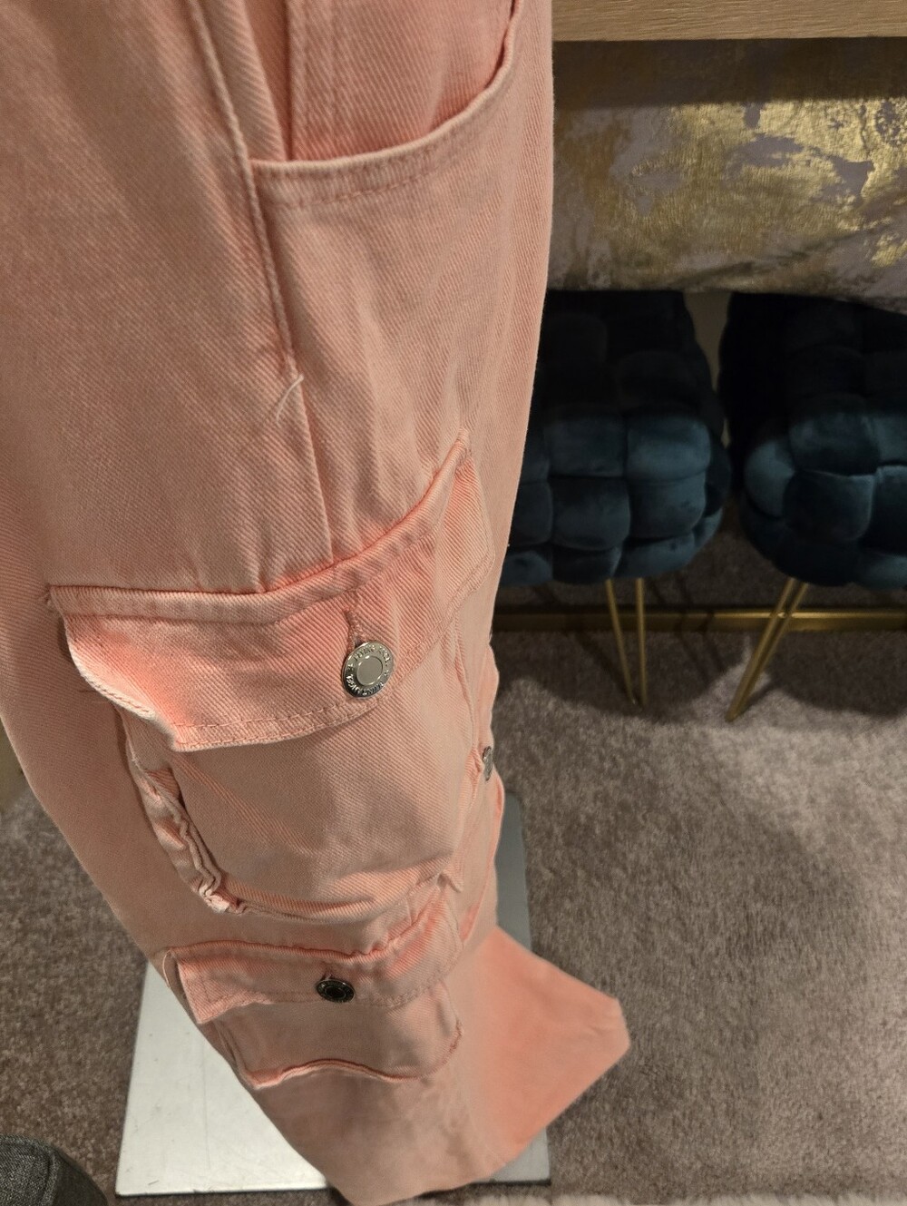 Wide Leg Cargo Jeans in Light Pink - Women - Picture 5 of 6